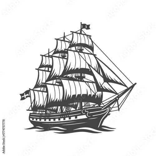 Vintage Sailing Ship Silhouette Illustration