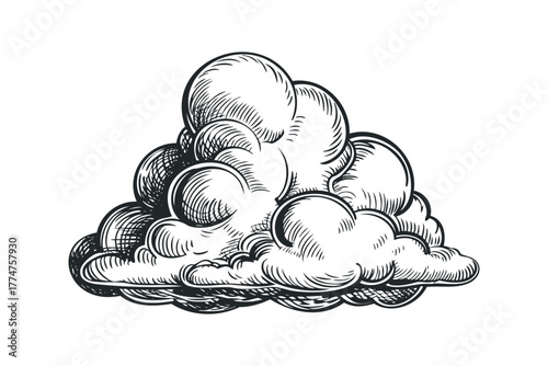 Detailed sketch of a cumulus cloud in monochrome