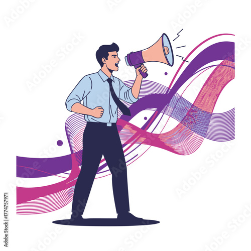 Man with a Megaphone Vector Illustration Announcement, Communication, and Promotion Concept