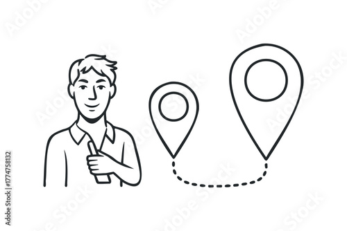 Man with two location markers showing distance
