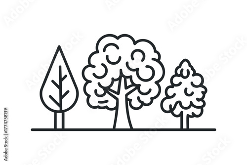 Three stylized trees on a white background