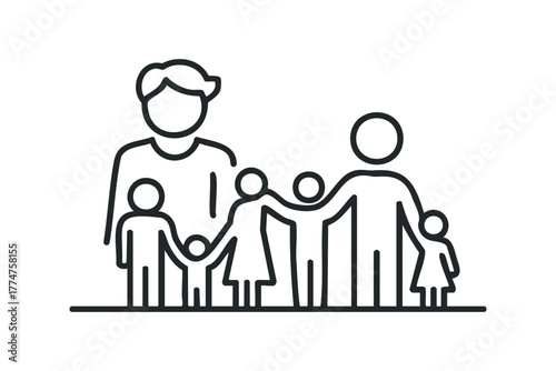 Family group outline with two adults and three children