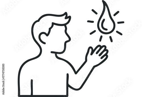 Man receiving sunlight and water droplet symbol