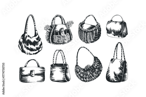 Collection of Hand Drawn Tote Bags and Purses