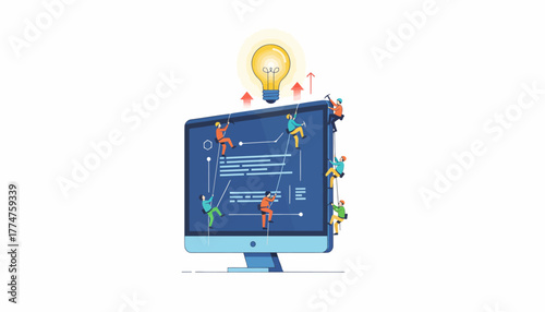 Team Climbing Digital Data Screen to Achieve Innovation: Concept of Software Development, IT Goals, and Collaborative Success.