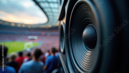 Close Up of a Speaker at a Stadium with a Game in the Background