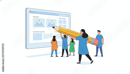 Digital Content Creation Team Collaboration. Web Development and UI/UX Design Planning with Prototyping Tools.