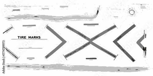 Abstract graphic illustration of tire marks and skid marks on a white background