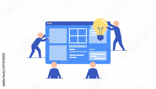 Collaborative Team Working on User Interface (UI) Design, Web Development, and Idea Generation