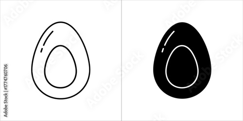 Two boiled egg icons, one in outline and one in solid