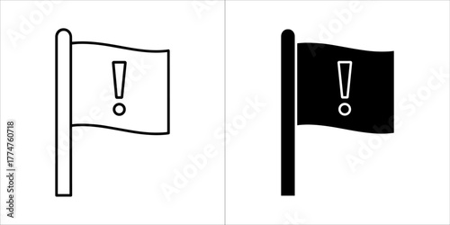Warning flag icon in black and white, simple vector illustration