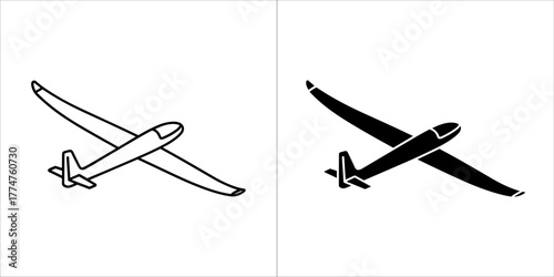 Glider icon in black and white, simple vector illustration