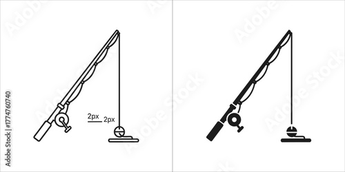 Fishing rod outline and silhouette for fishing sport