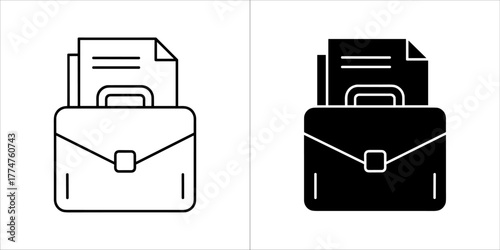 Briefcase with document in black and white