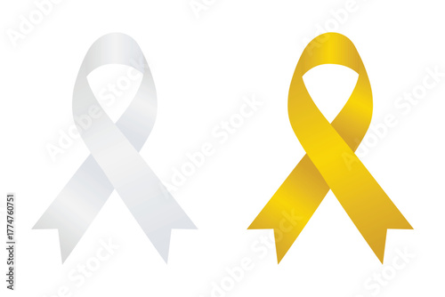 Yellow awareness ribbon for AIDS and health support on white background