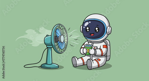 Cute Astronaut Cooling Off with Fan