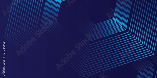 Dark blue background with hexagon geometric lines pattern. Abstract shiny hexagon lines. Futuristic vector eps10