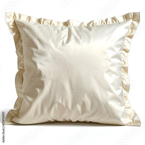 Elegant Ivory Satin Pillow with Ruffled Trim for Home Decor.