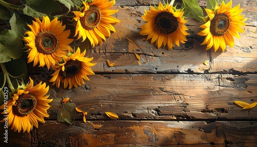 Sunflowers on Rustic Wood - A Vibrant Floral Display.