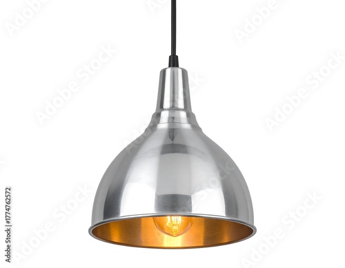 Modern Silver Pendant Light Fixture with Golden Interior.