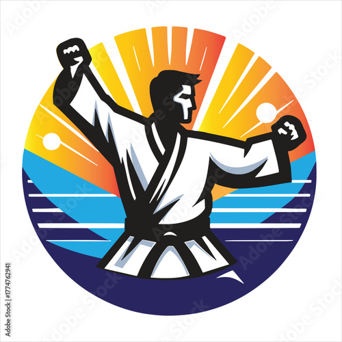 A martial arts logo with a black belt