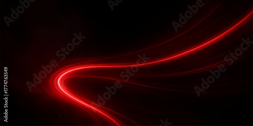 The vibrant red abstract background features a dynamic wave design with a fiery texture and curve pattern