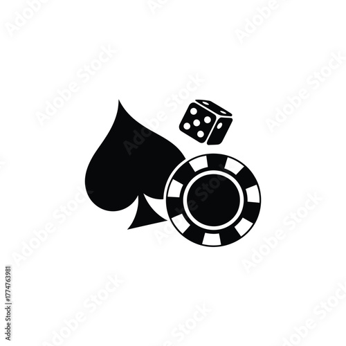 Casino gambling symbols including spade dice and chip
