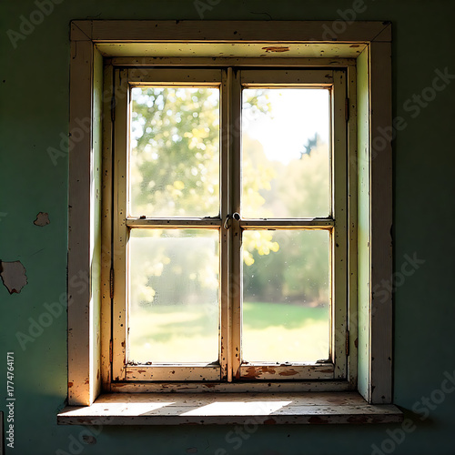 Vintage Wooden Window with Garden View.MAke With Ai