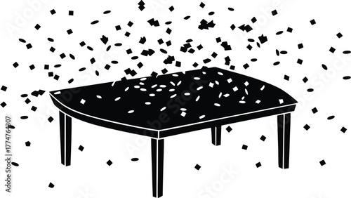 A table overflowing with seeds and a shower of seeds falling down silhouette