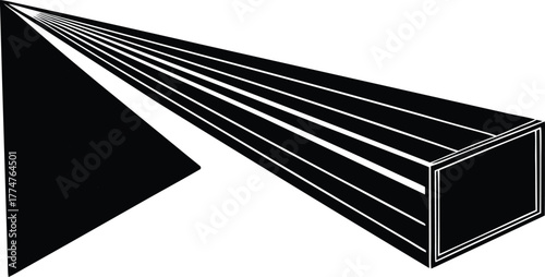 Abstract geometric perspective of a dark triangular prism silhouette with radiating lines silhouette