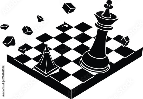Abstract chess board with king and pawn in silhouette style