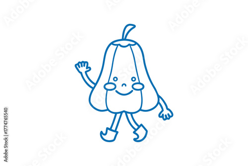 Joyful pear shaped fruit with a sweet smile is happily waving hello to you