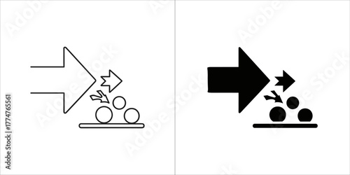 Arrow pointing to falling object