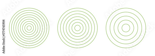 Circle diagrams divided on 8, 6, 4 equal segments set. Polar grids green concentric circles. Wheel of life, habits trackers. Blank polar graph template. 