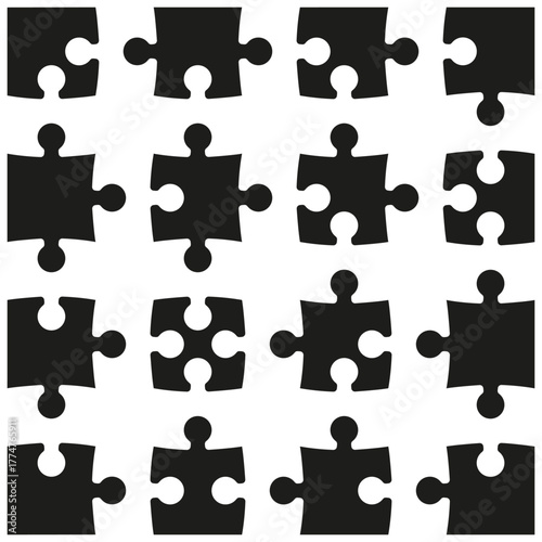 Puzzles template. Jigsaw puzzle 16 pieces. Puzzles game challenge. Thinking game 4x4 jigsaws details background. Mind puzzles piece. Jigsaw tiles. 