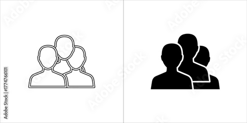 Group of people icon, outline and glyph style
