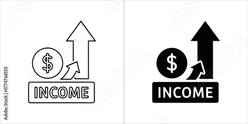 Income growth icon with dollar coin and arrow