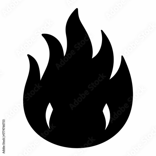 Simple stylized black and white flame image, graphic design element