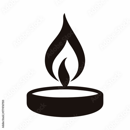 Stylized black and white illustration of a candle with a flickering flame