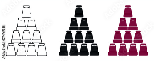 Dynamic Cup Stacking or Speed Stacking Icon Set Vector Illustration. Isolated graphics representing Sports Stacking, Competition, Skill, Speed, and Recreational Games concepts on a white background.