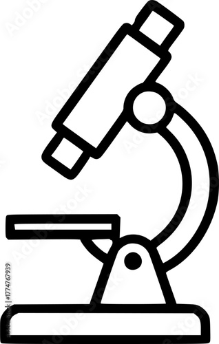 Line and glyph microscope. Lab microscope set sign, symbol, vector, art