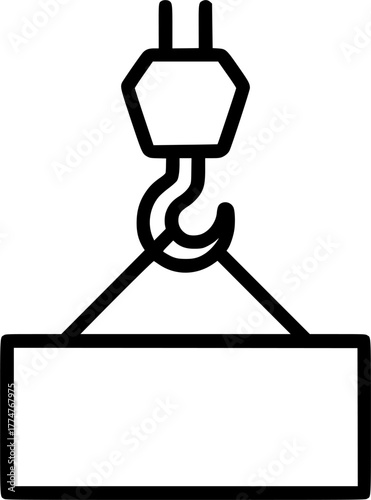 slab hanged on crane hook by rope slings sign, symbol, vector, art