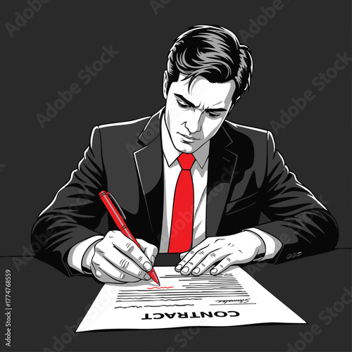 A Businessman Signing a Contract Agreement, Legal Document, and Professional Decision