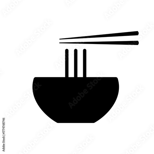 Noodles in bowl with chopsticks icon. Lokshina wok with spices and hot broth for snack or hearty lunch