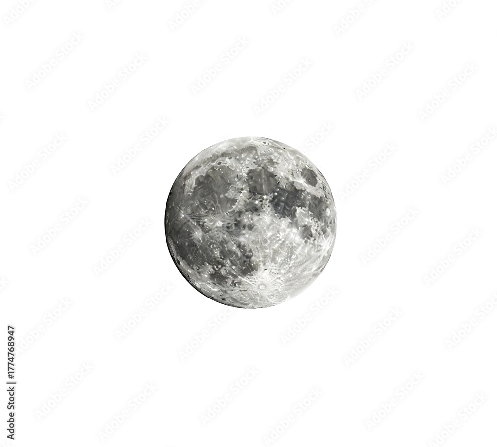 Fototapeta premium Full sphere detailed surface texture astronomical object Lunar sphere high resolution image isolated cutout