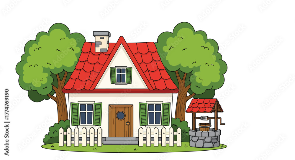 Naklejka premium Cute little house with red roof illustration