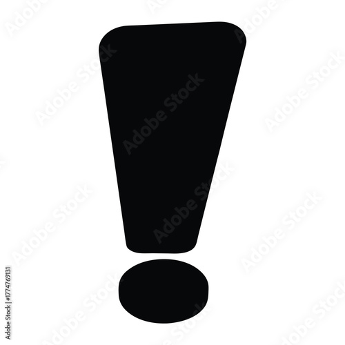 A bold black exclamation point icon against a stark white background