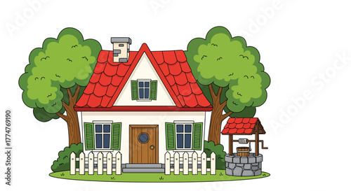 Cute little house with red roof illustration