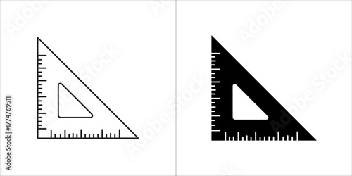 Set square ruler icon vector, right triangle symbol
