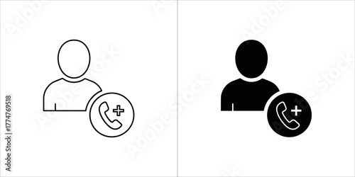 Add contact icon vector, person with phone symbol